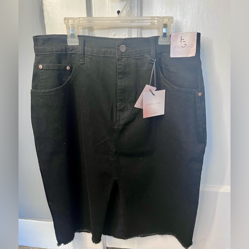 Black denim midi jean skirt